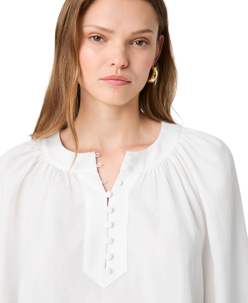 Women's Tencel Mock-Neck Long-Sleeve Half-Placket Blouse