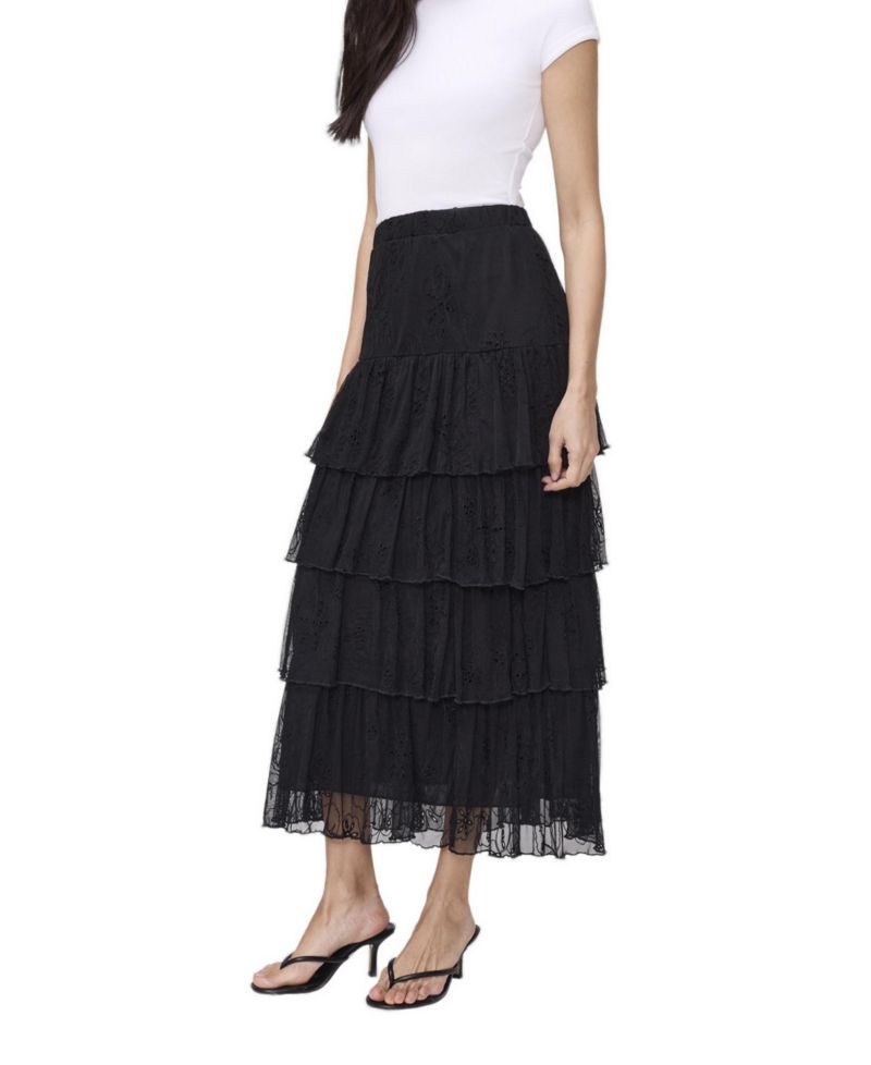 Women's Elisa Tiered-Mesh Midi Skirt