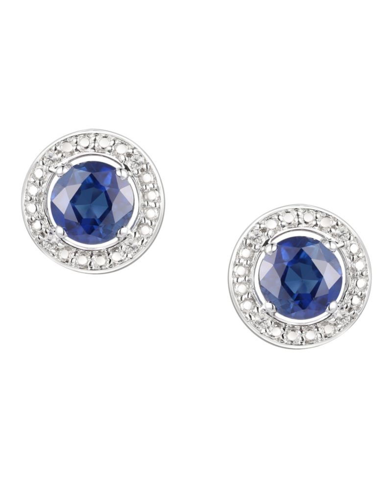 Sapphire (5/8 ct. t.w.) & Diamond Accent Stud Earrings in Sterling Silver (Also Available In Emerald and Ruby)