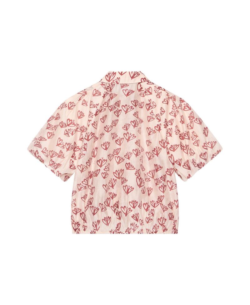 Women's Heart-Print Puff-Sleeve Blouse