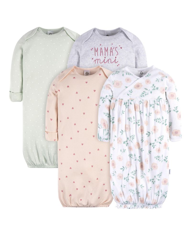 Baby Girls Gowns with Mitten Cuffs, 4-Pack
