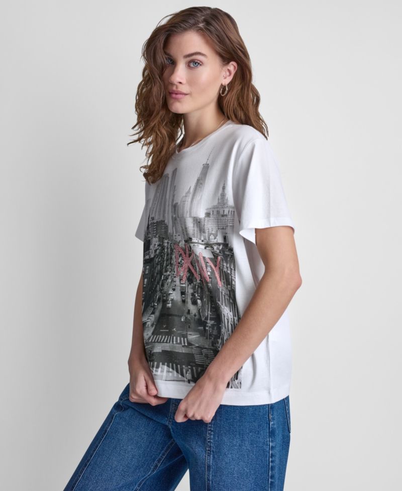Petite New York Stacked Sequin Logo Short-Sleeve T-Shirt