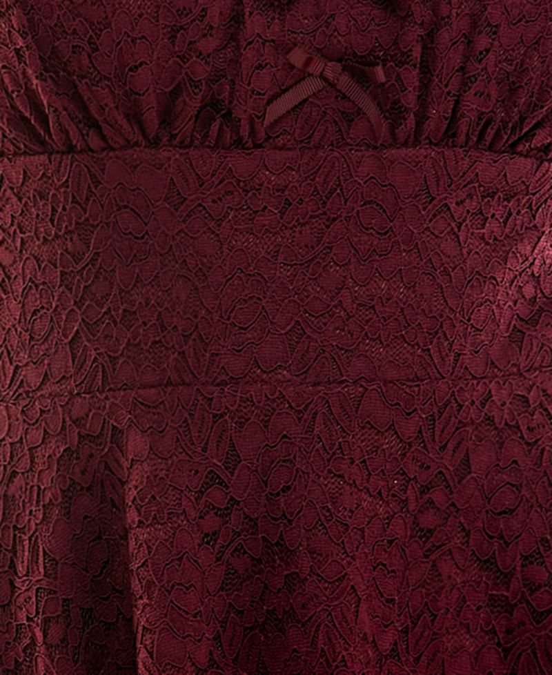 Juniors' Square Neck Lace Bow Detail Fit & Flare Dress