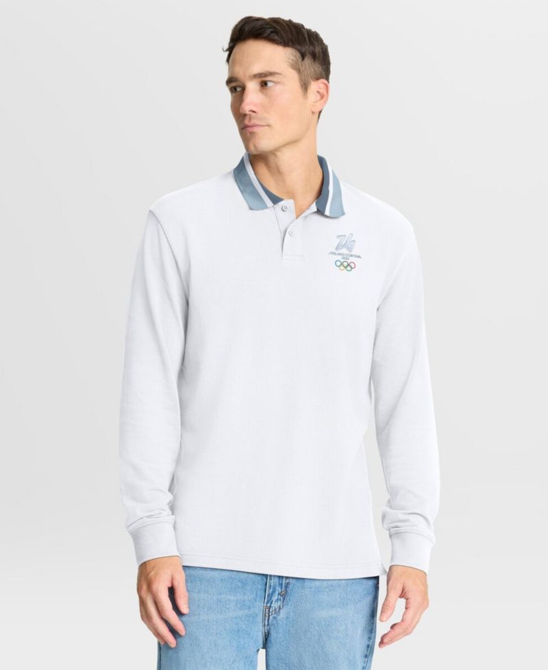 Men's White Milano Cortina 2026 Winter Olympics Tipped Long Sleeve Polo Shirt