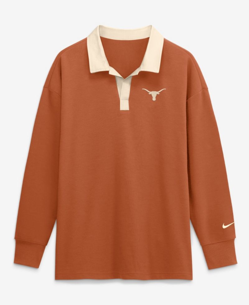 Women's Orange Texas Longhorns Oversized Essential Dri-FIT Long Sleeve V-Neck Polo Shirt
