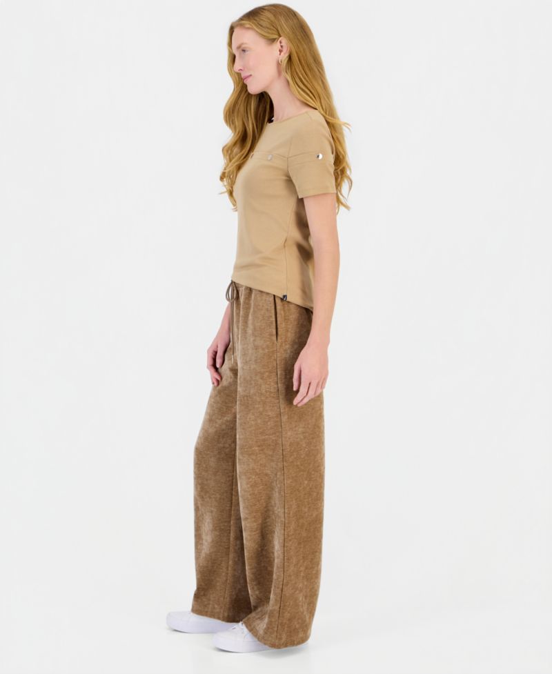Women's Twill Double Rib High-Rise Wide-Leg Drawstring Pants