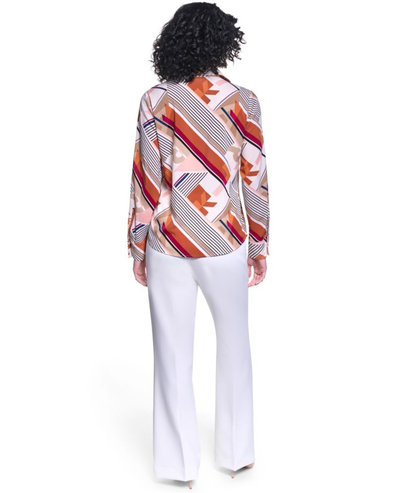 Women's Collared Long-Sleeve Printed Blouse