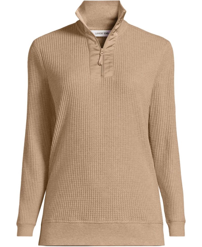 Women's Long Sleeve Waffle Quarter Zip Pullover