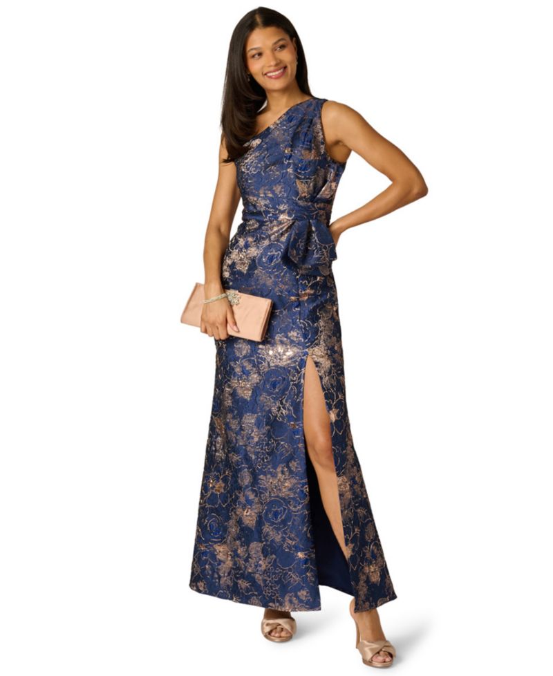 Petite One-Shoulder Side-Slit Gown
