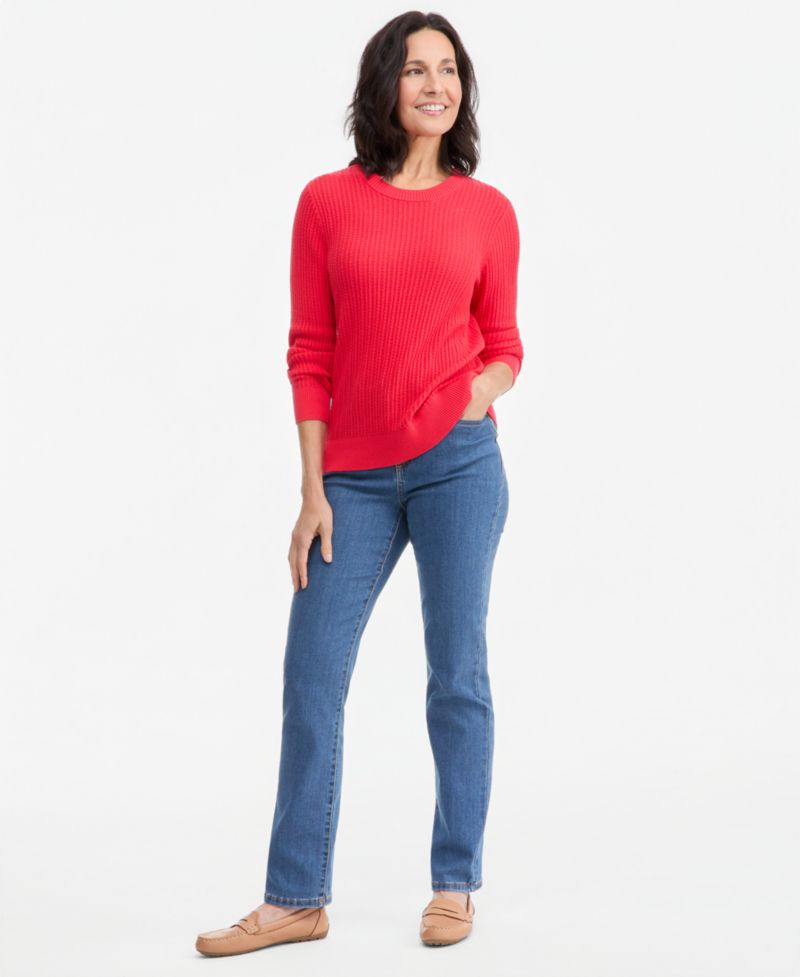 Petite Mix Stitch Crewneck Cotton Sweater, Macy's Exclusive
