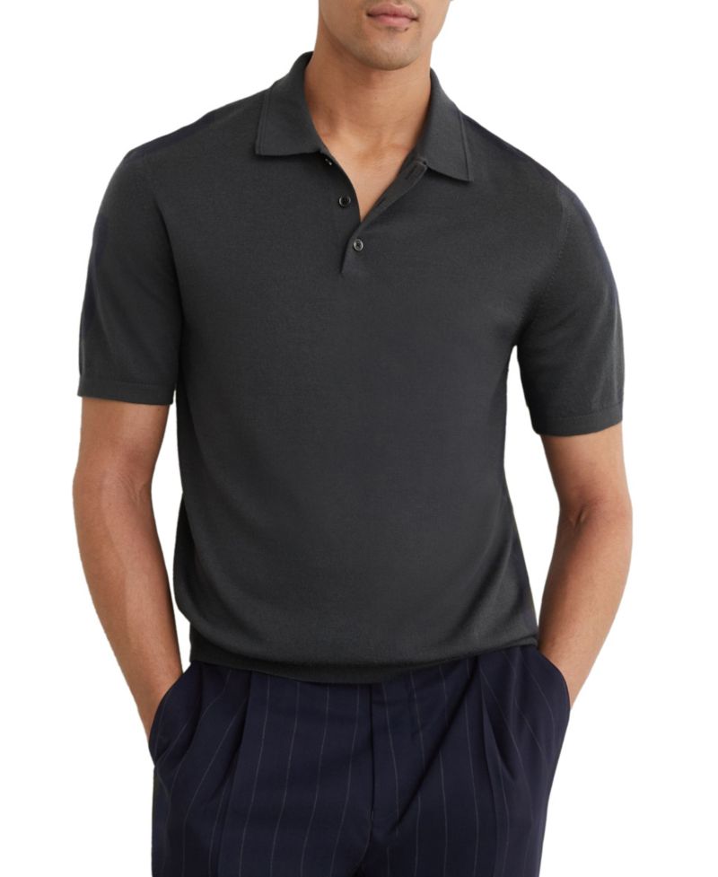 Men's Manor Half Button Merino Wool Polo Shirt