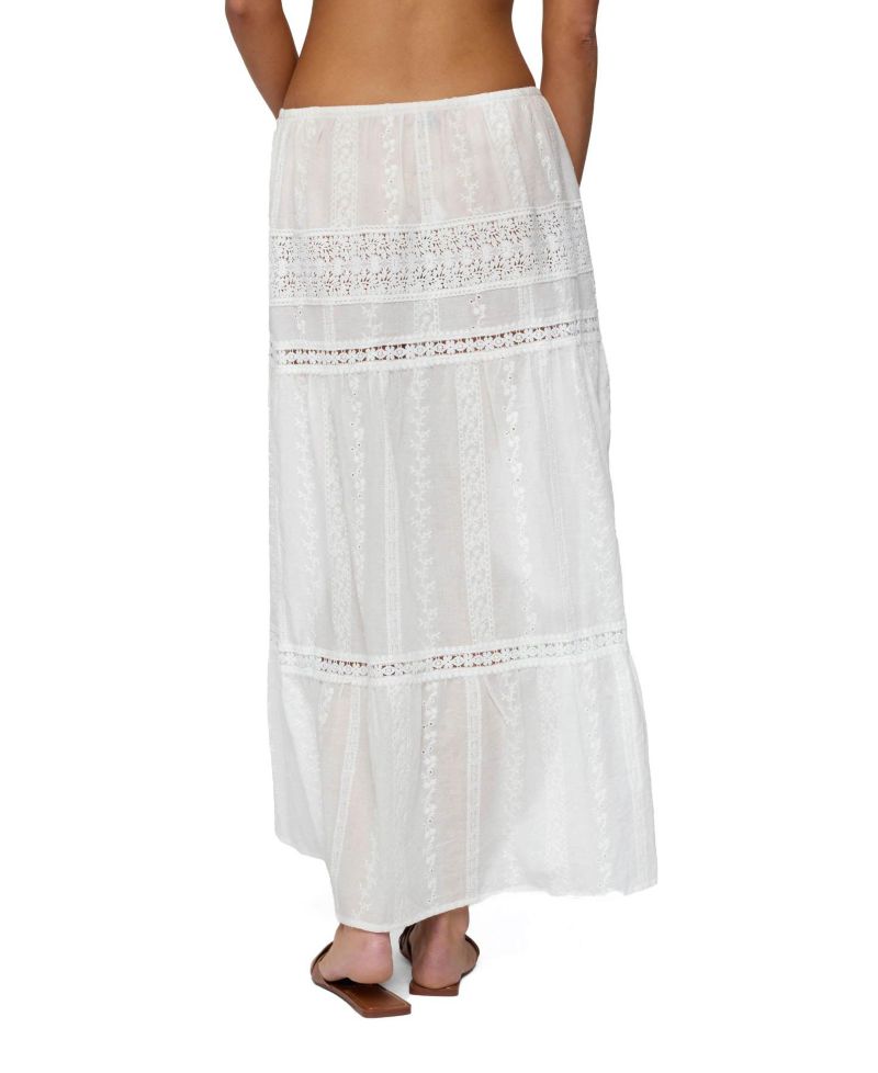 Women's Embroidered Cotton Lace Slitted Maxi Skirt