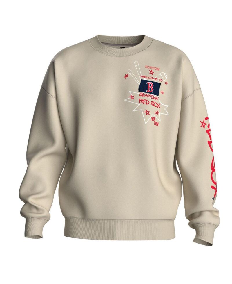 Women's Beige Boston Red Sox Graffiti Fleece Sweatshirt