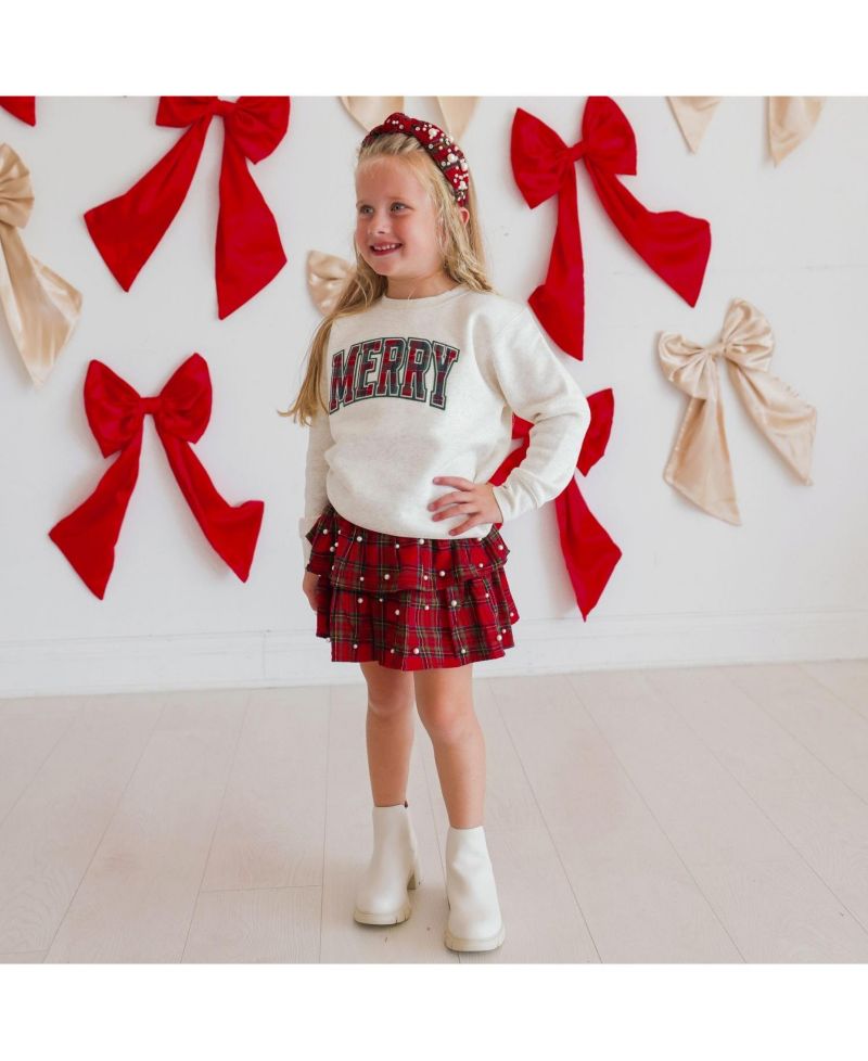 Girls' 4-16 Tartan Tiered-Ruffle Pearl Skirt