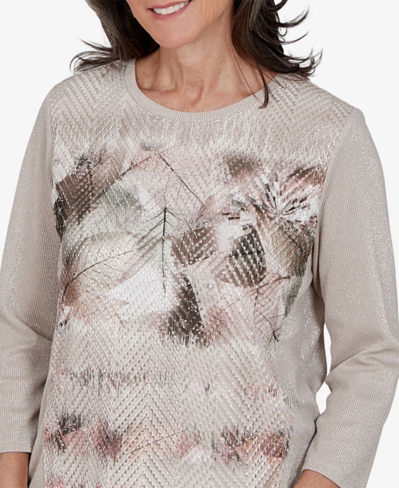 Petite 3/4-Sleeve Crewneck Print Sweater