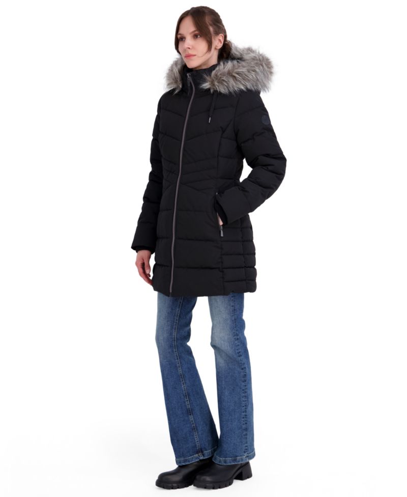 Women's Faux Fur Trim Hooded Puffer Coat
