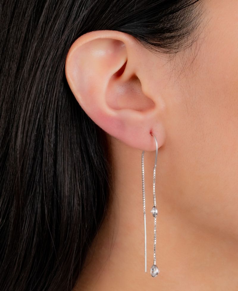 Crystal Box Chain Threader Earrings in Sterling Silver