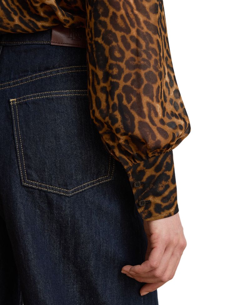 Petite Ocelot-Print Chiffon Tie-Neck Blouse