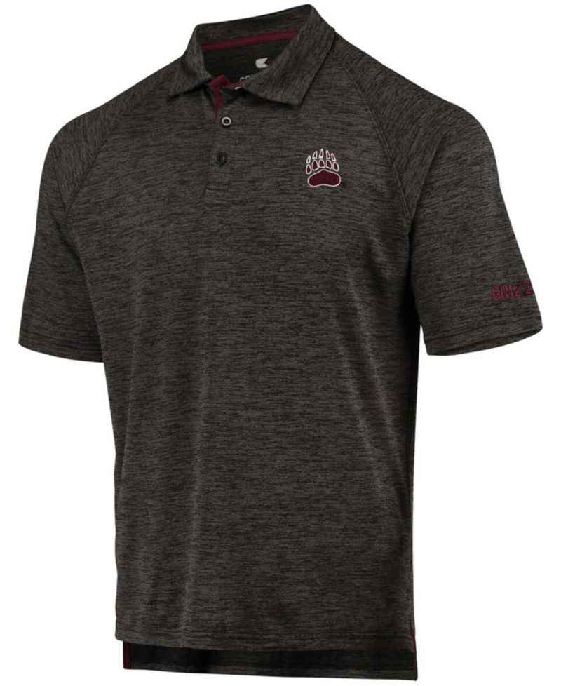 Men's Heather Black Montana Grizzlies Down Swing Raglan Polo Shirt