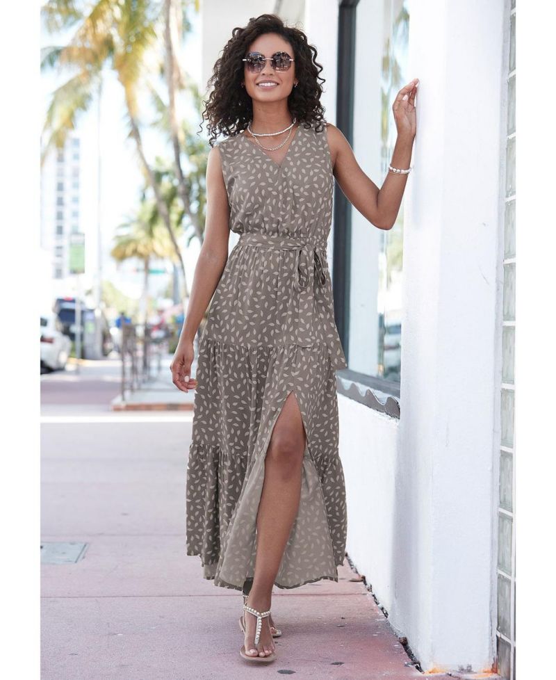 Women's Printed Tiered Elastic-Waist Maxi Dress