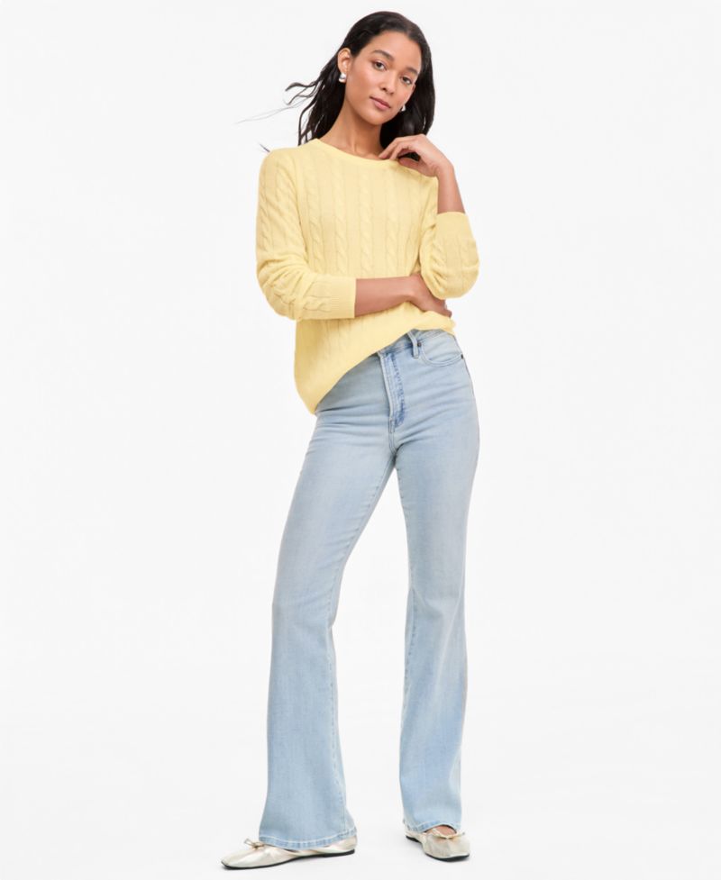 Petite Cable-Knit Crewneck 100% Cashmere Sweater