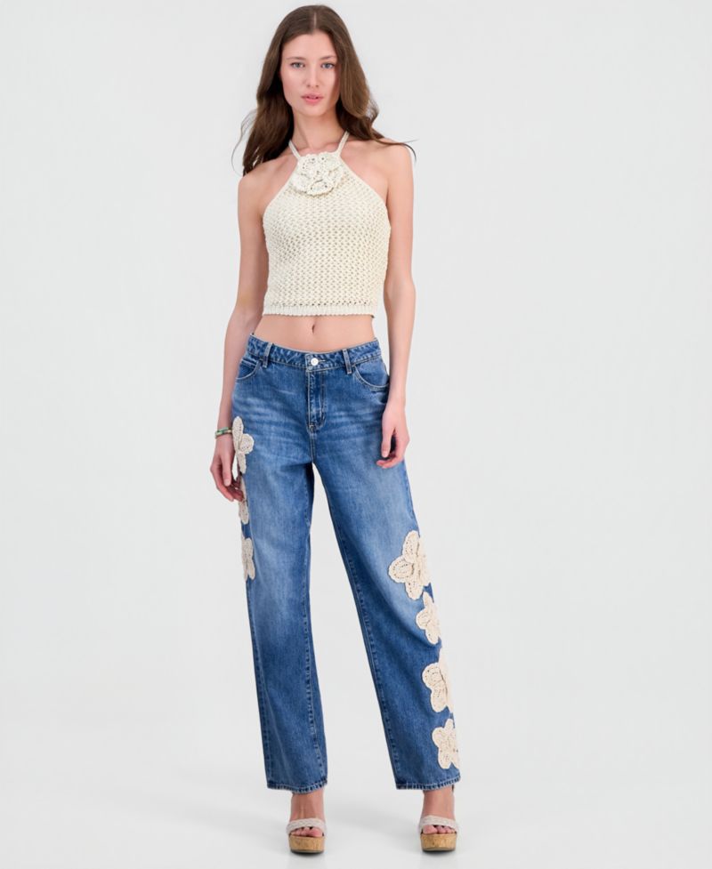 Women's Gaia High Rise Floral Crochet Straight-Leg Jeans