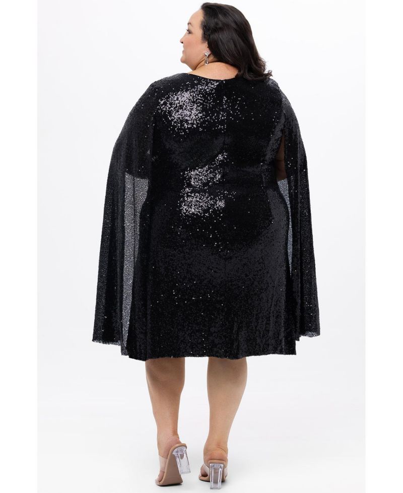 Women's Sequin V-Neck Cape Sleeve Party Dress
