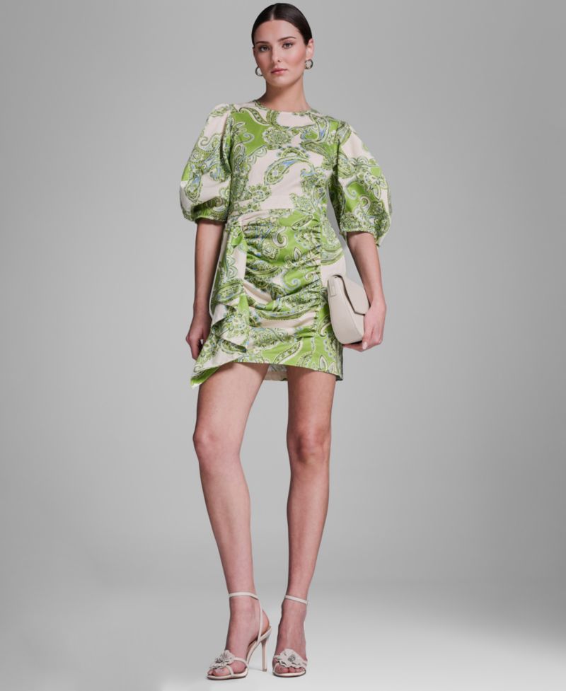 Women's Paisley Print Ruffle Detail Crewneck Dress