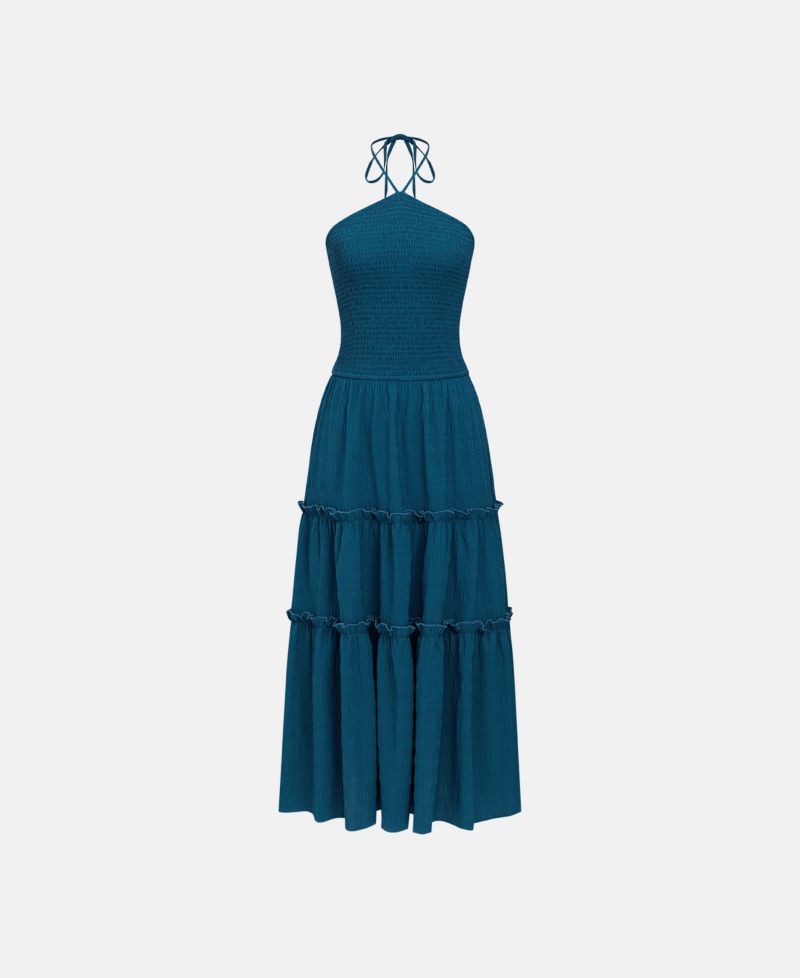 Women's Tahiti Beach Halter Smocked-Bodice Maxi Dress