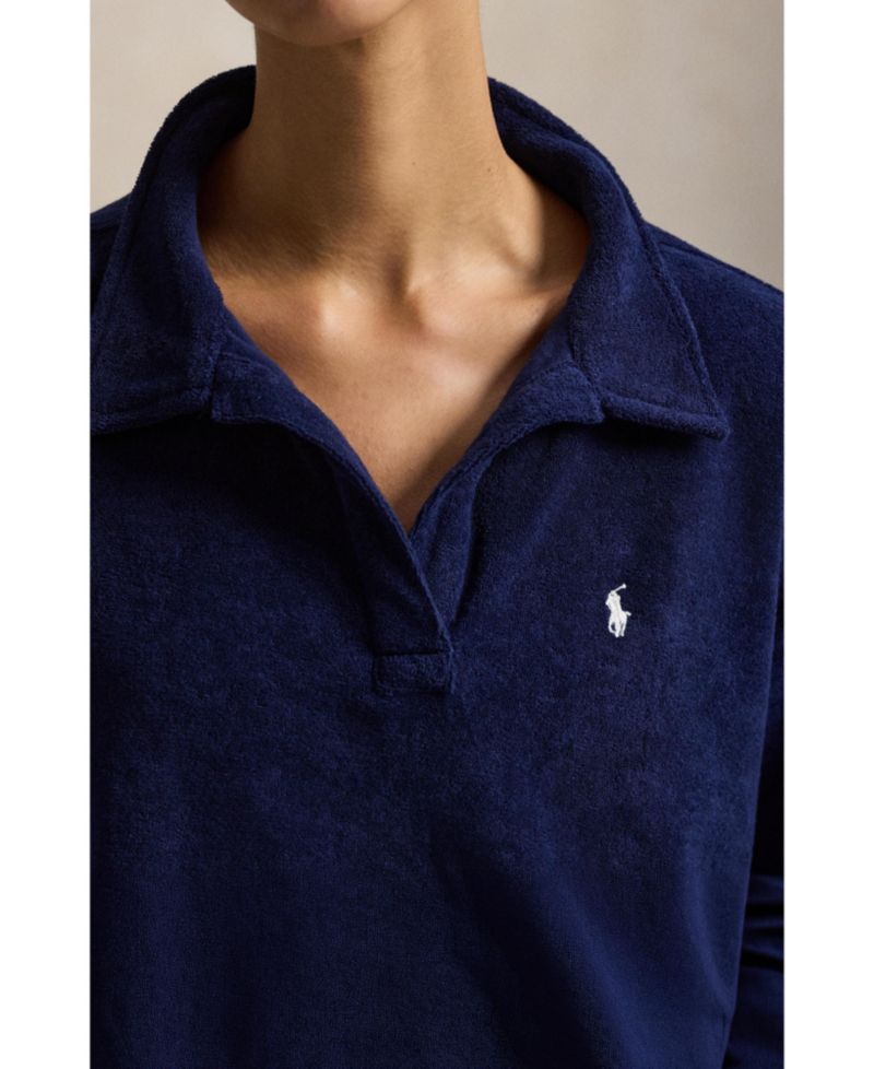 Women's Navy Blue Cotton Terry Swimsuit Cover Up Shirt and Short Set