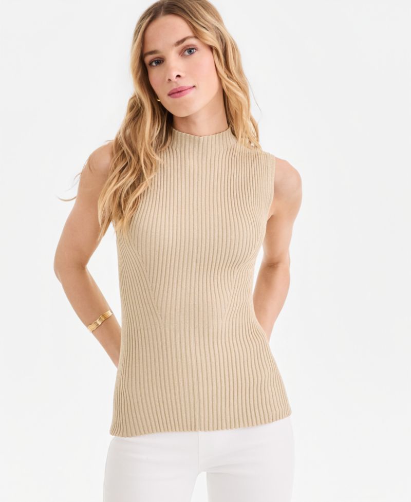 Women's Metallic Rib-Knit Sleeveless Sweater