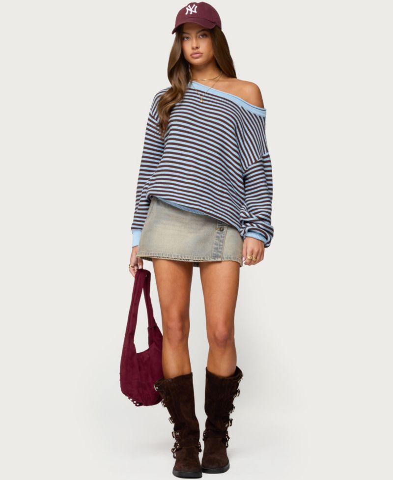 Women's Averi Striped Oversized Off Shoulder Sweater