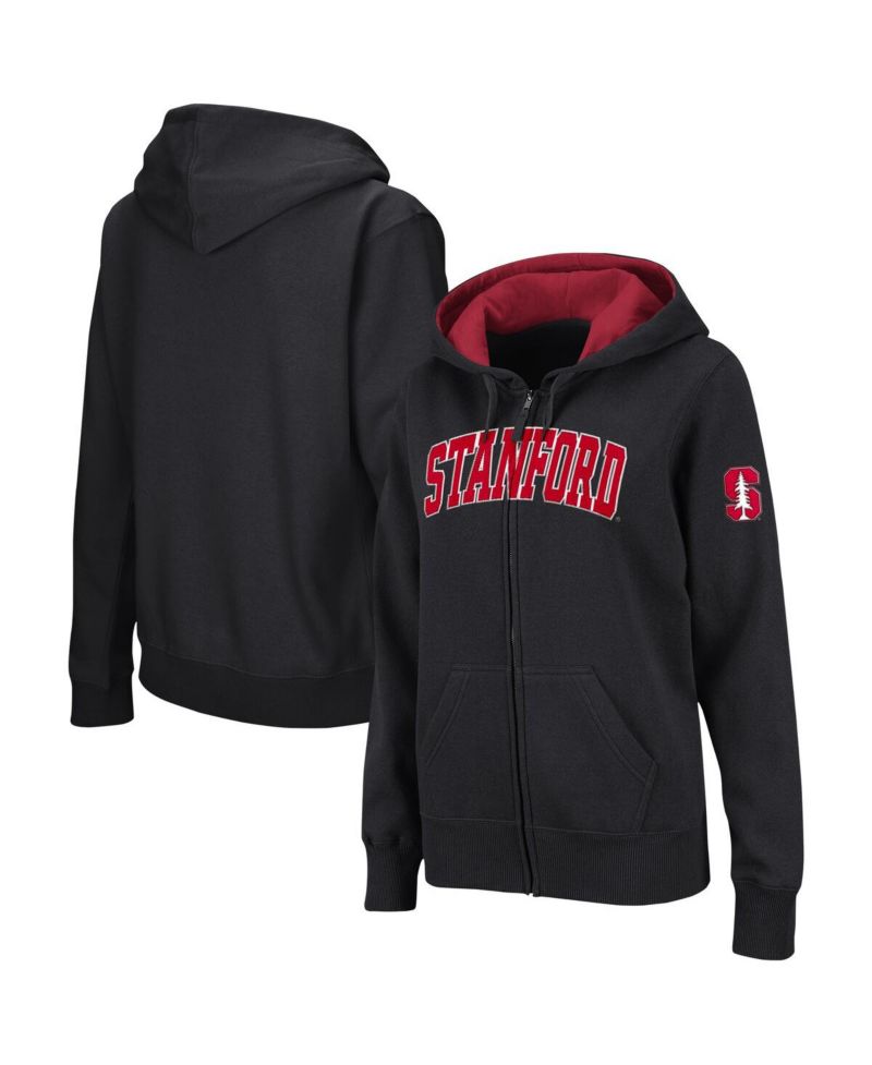 Women's Black Stanford Cardinal Arched Name Full-Zip Hoodie