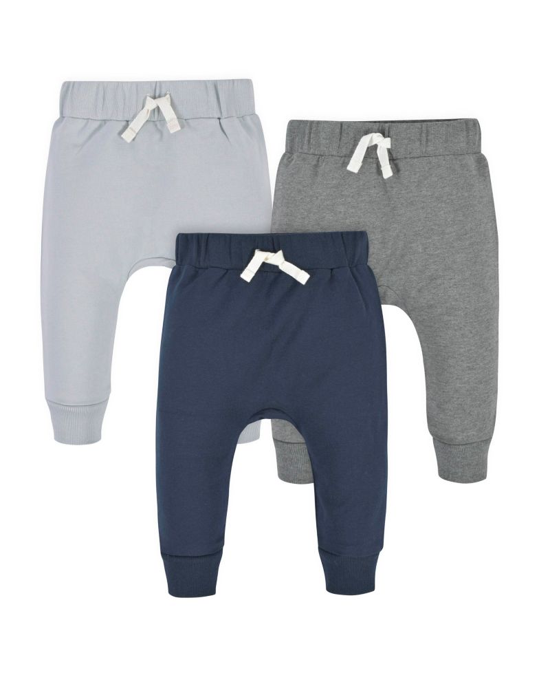Baby Boys Navy and Grey Premium Joggers, 3-Pack