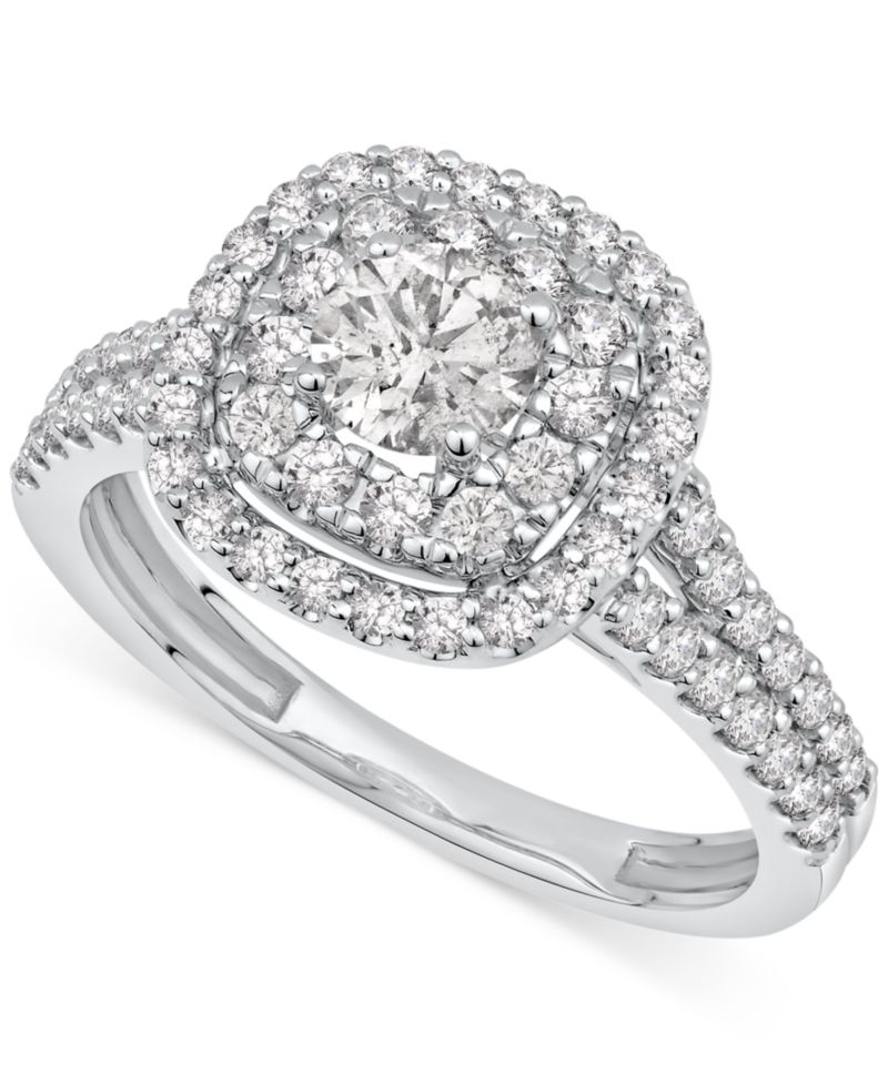 GIA Certified Diamond Double Halo Engagement Ring (1-1/4 ct. t.w.) in 14k White Gold