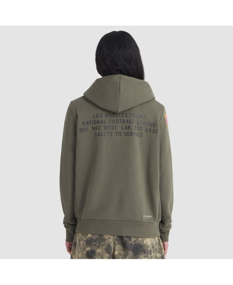 Women's Olive Los Angeles Rams 2025 Salute to Service Sideline Standard Issue Dri-FIT Hoodie