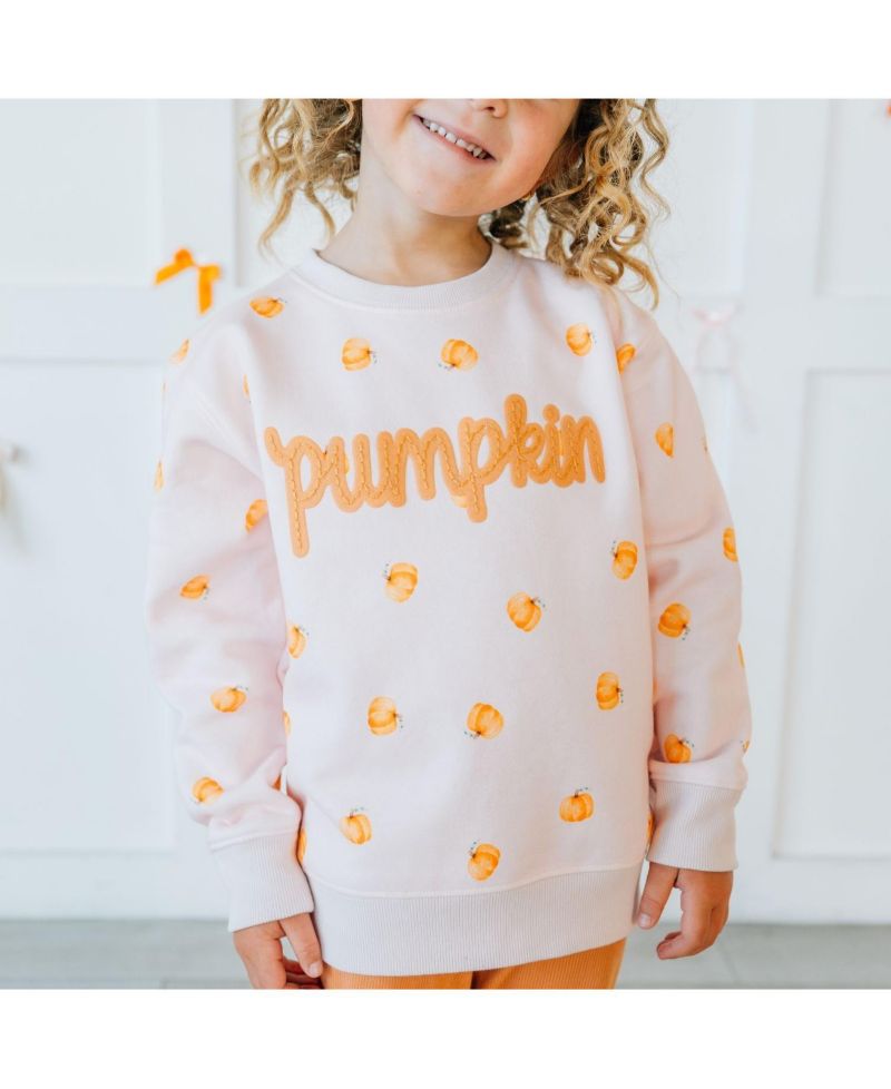 Big Girls Pumpkin Stitch Patch Sweatshirt