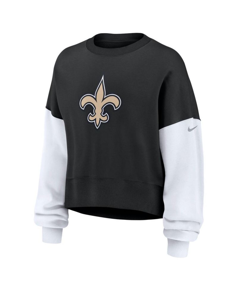 Women's Black New Orleans Saints Oversized Color-Block Pullover Sweatshirt