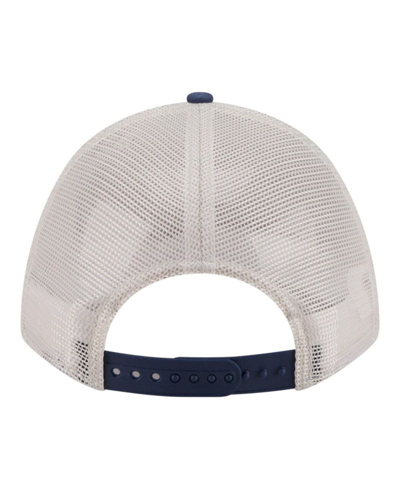 Men's Light Beige/Navy Detroit Tigers Frayed M-Crown A-Frame 9FORTY Trucker Adjustable Hat