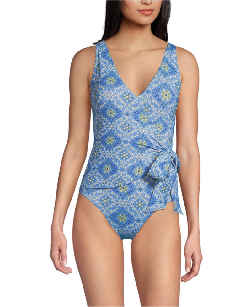 Women's Chlorine Resistant Side Tie Wrap High Leg One Piece Swimsuit