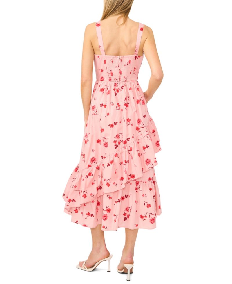 Women's Sleeveless Floral Square Neck Midi Dress