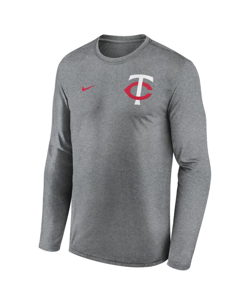 Men's Heather Charcoal Minnesota Twins 2-Hit Legend Performance Long Sleeve T-Shirt