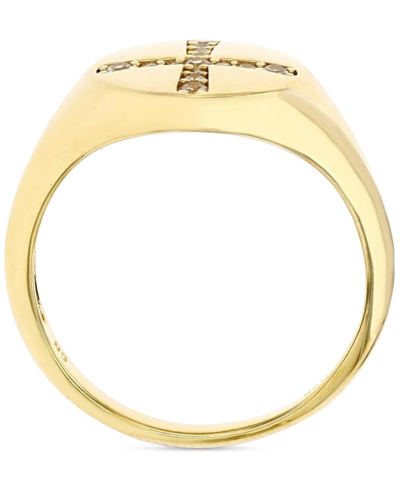Cubic Zirconia Pav&eacute; Cross Polished Signet Ring