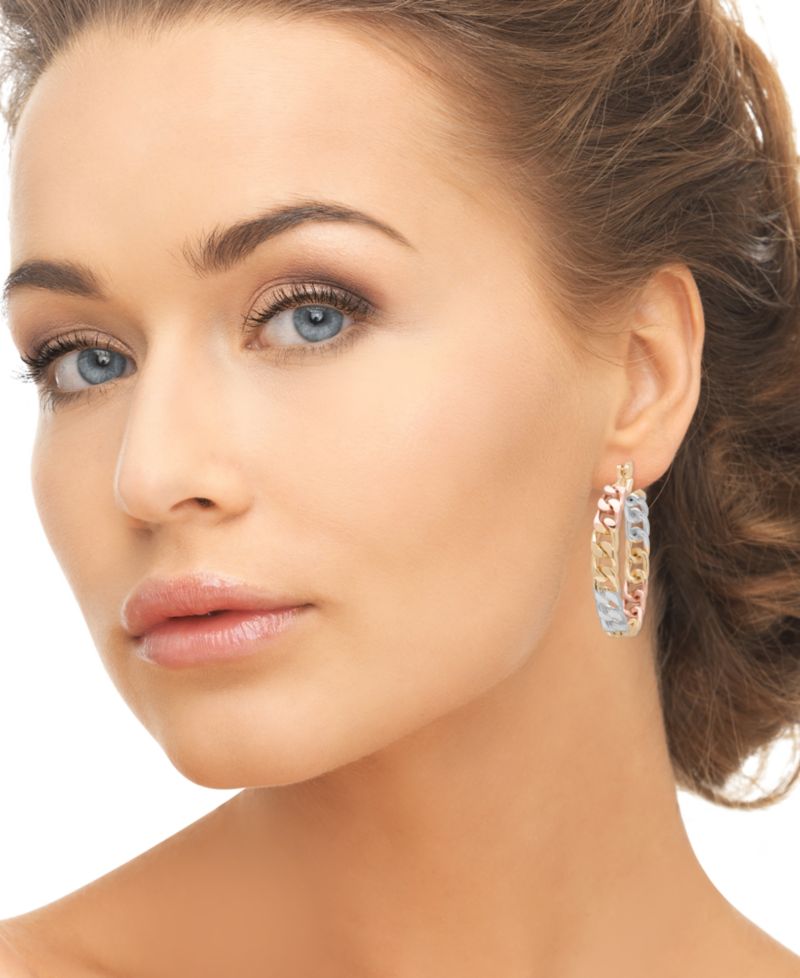 Tri-Color Link Hoop Earrings
