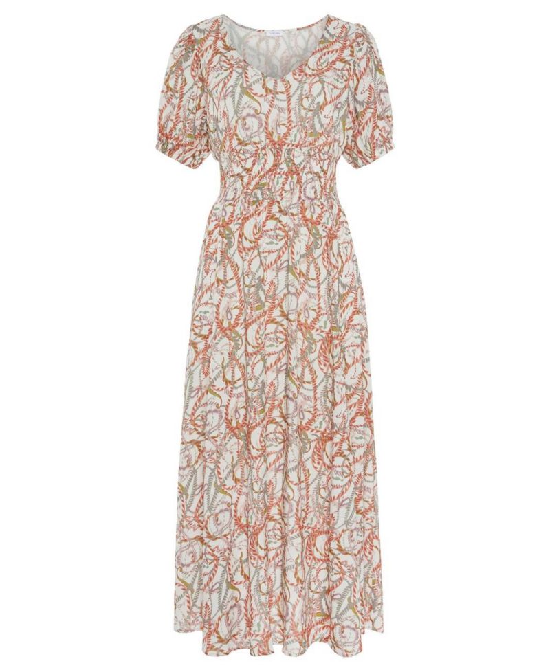 Women's Viscose Printed Puff A-Line V-Neck Empire-Waist Maxi Dress