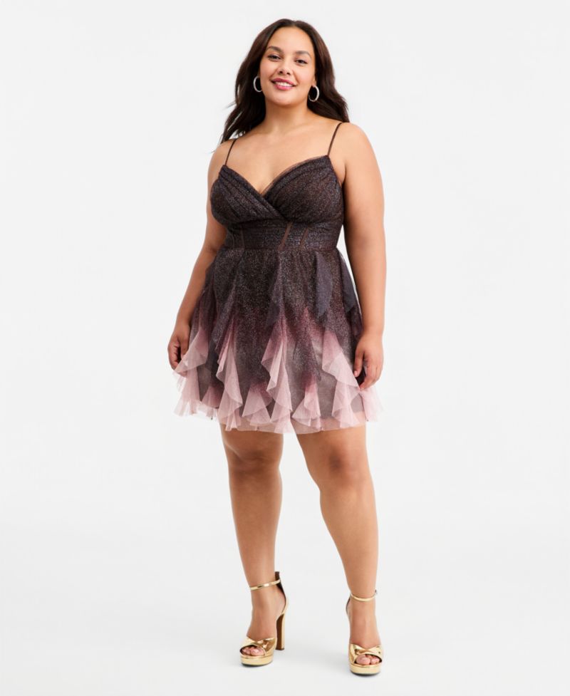 Trendy Plus Size Glitter Ombr&eacute; Petal Short Dress