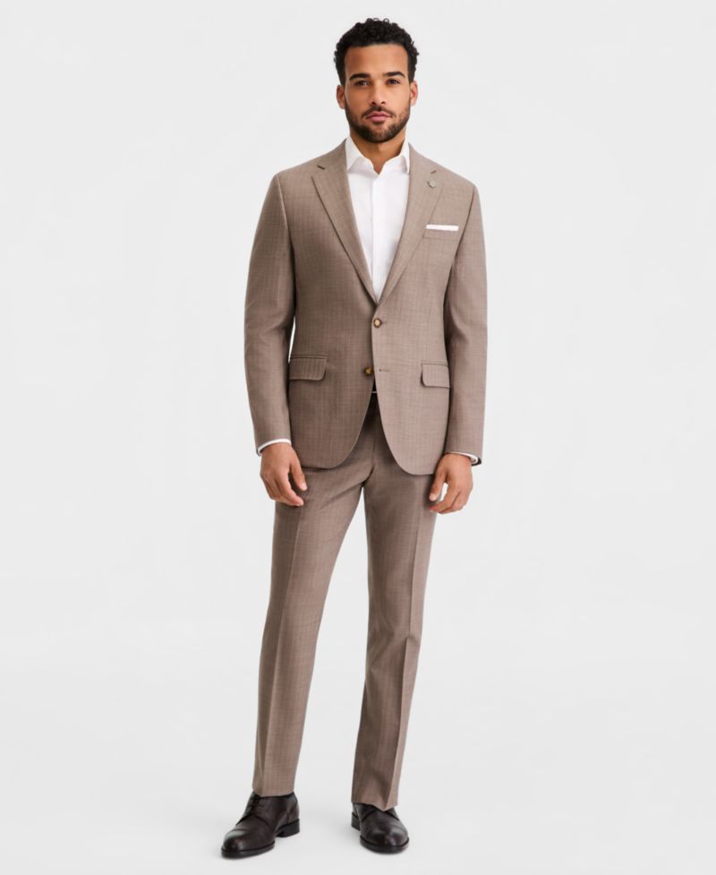 Men's Modern-Fit Wool-Blend Tan Pinstripe Suit Separates Jacket