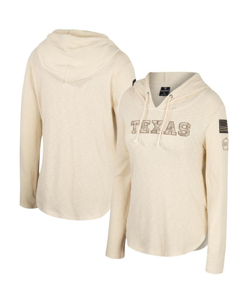 Women's Cream Texas Longhorns OHT Military-Inspired Appreciation Casey Raglan Long Sleeve Hoodie T-shirt