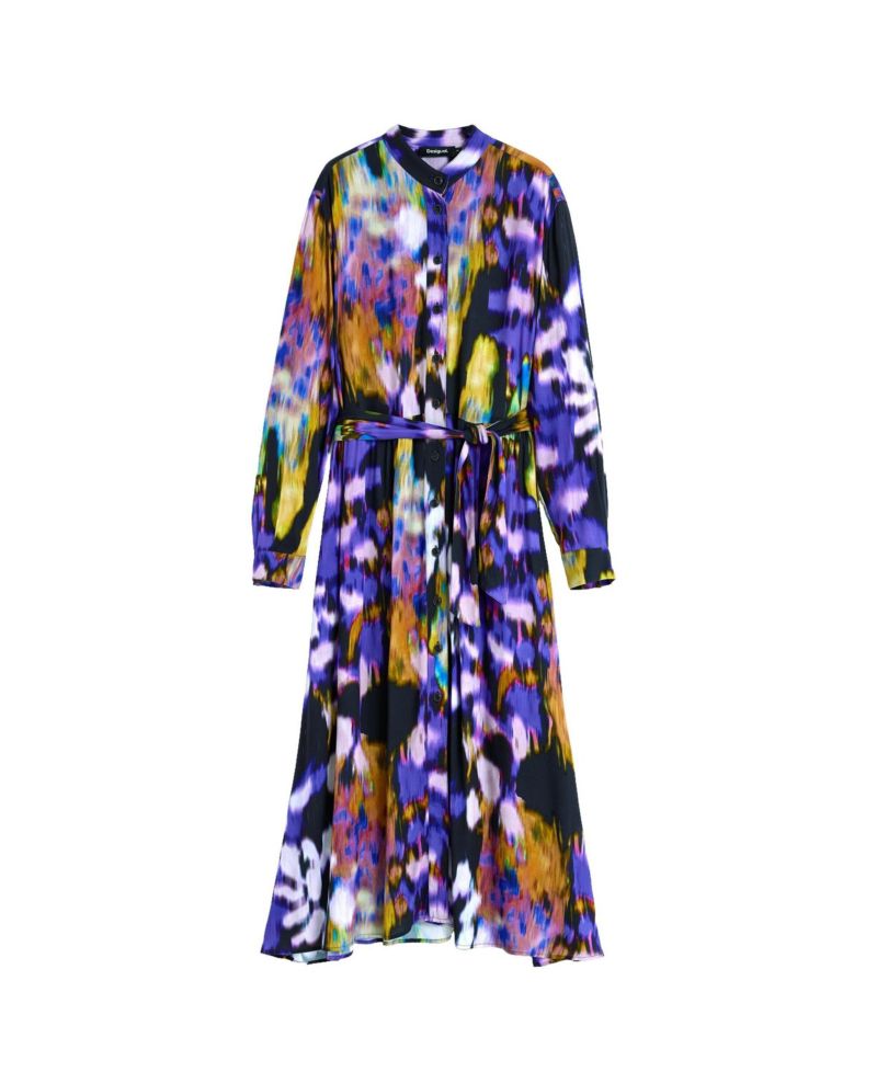 Women's M. C. Lacroix Midi A-Line Mandarin-Collar Dress