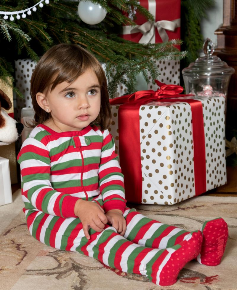 Baby Footed Cotton Striped Holiday Pajamas